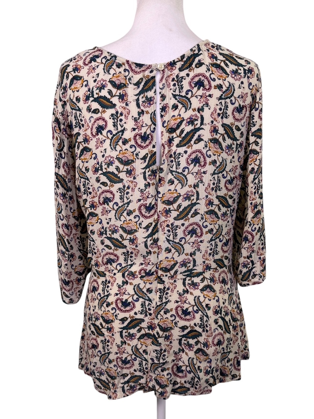 teaRose Floral Boho Tie Front Blouse M V Neck Back Zip Cottagecore - Picture 8 of 11